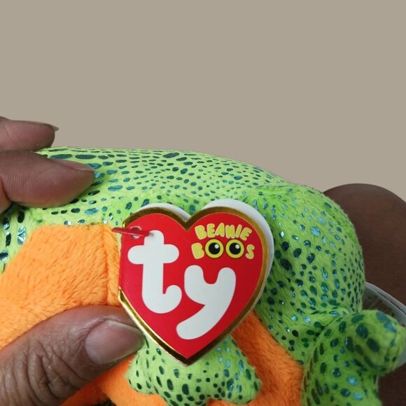 Ty Beanie Vtg Boo Speckles The Frog Plush Toy With Glitter Spots & Orange Belly - Picture 3 of 12